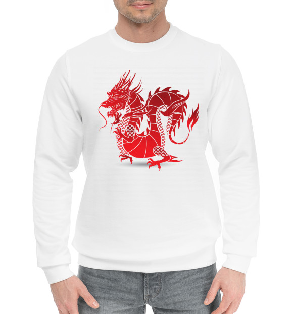Мужской хлопковый свитшот с изображением Dragon цвета Белый