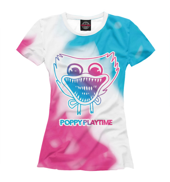 Женская футболка с изображением Poppy Playtime Neon Gradient цвета Белый