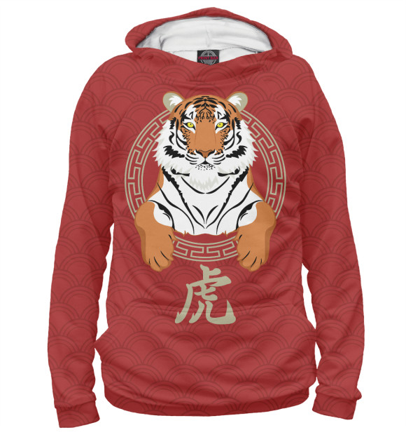 Мужское худи с изображением Китайский тигр цвета Белый