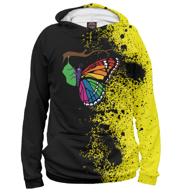 Мужское худи с изображением Rainbow Butterfly Emerging цвета Белый