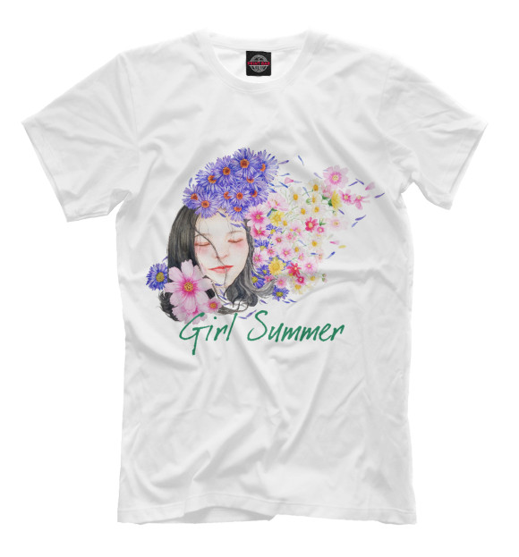 Мужская футболка с изображением Девушка Лето цвета Белый