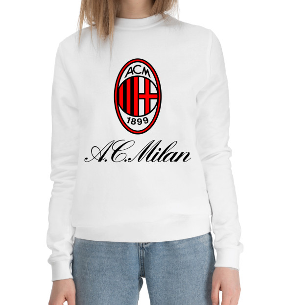 Женский хлопковый свитшот с изображением AC Milan цвета Белый