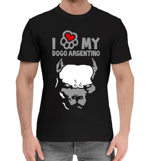 Мужская хлопковая футболка с изображением I my dogo argentino цвета Черный