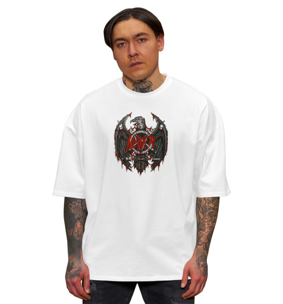 Мужская футболка оверсайз с изображением Slayer цвета Белый