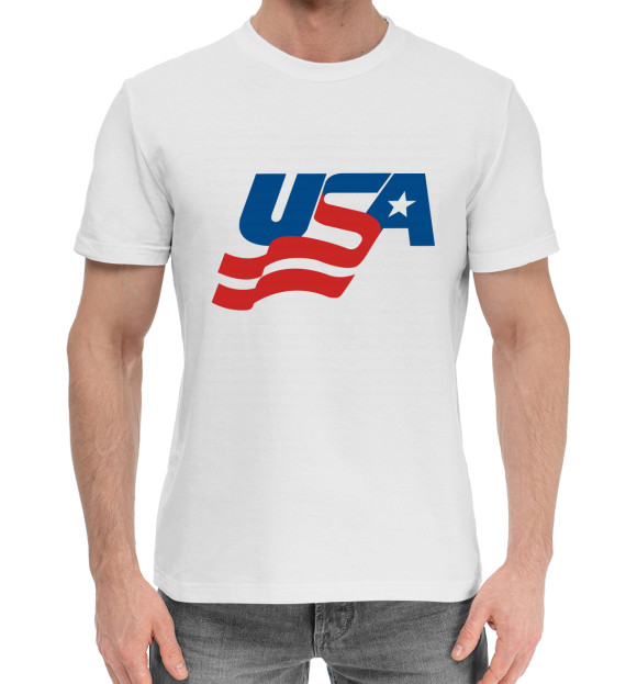 Мужская хлопковая футболка с изображением США цвета Белый