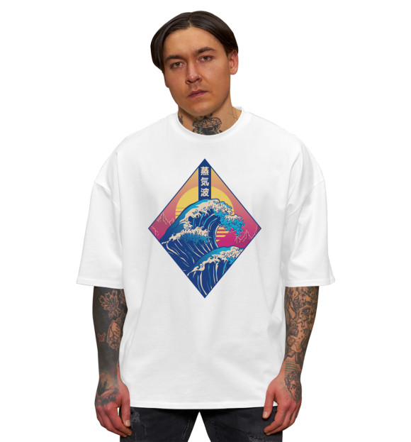 Мужская футболка оверсайз с изображением Vaporwave Japanese wave цвета Белый