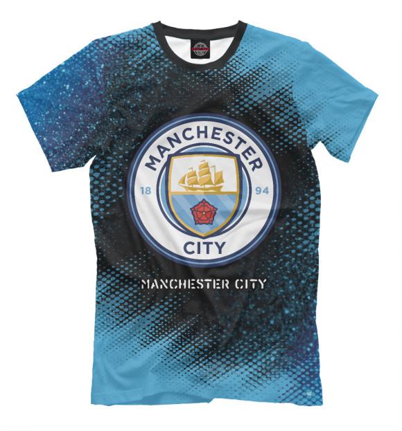 Мужская футболка с изображением Манчестер Сити blue цвета Белый