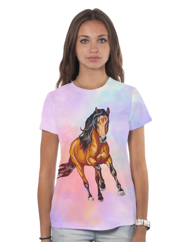 Женская футболка с изображением Лошадь цвета Белый