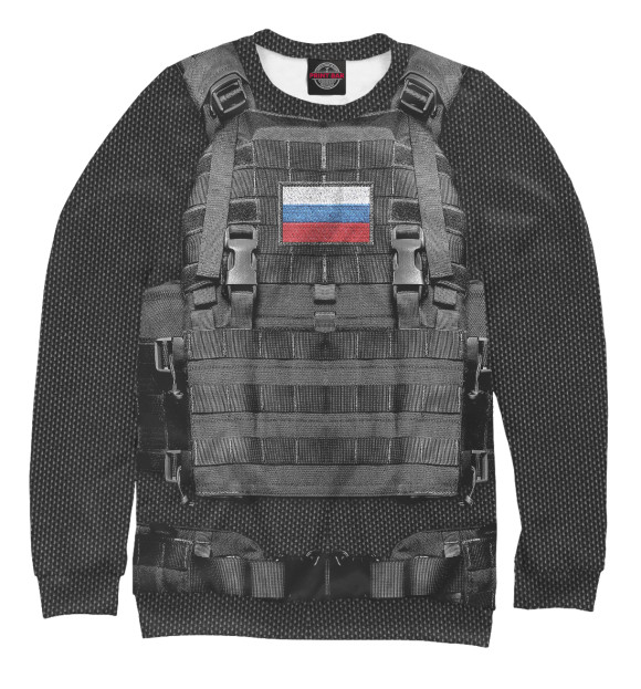 Мужской свитшот с изображением Бронежилет- армия России цвета Белый