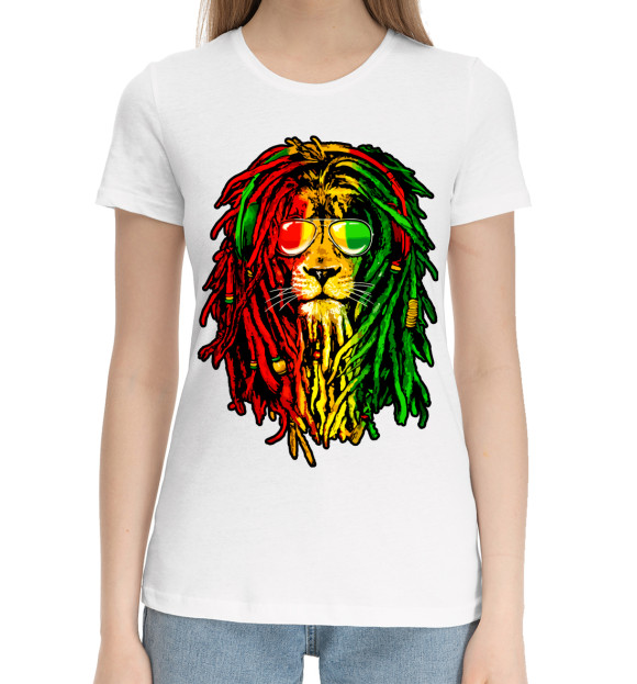 Женская хлопковая футболка с изображением Ямайский лев цвета Белый