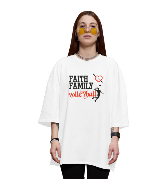Женская футболка оверсайз с изображением Волейбольная семья цвета Белый