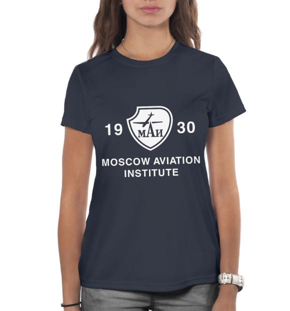 Женская футболка с изображением Moscow Aviation Institute цвета Белый
