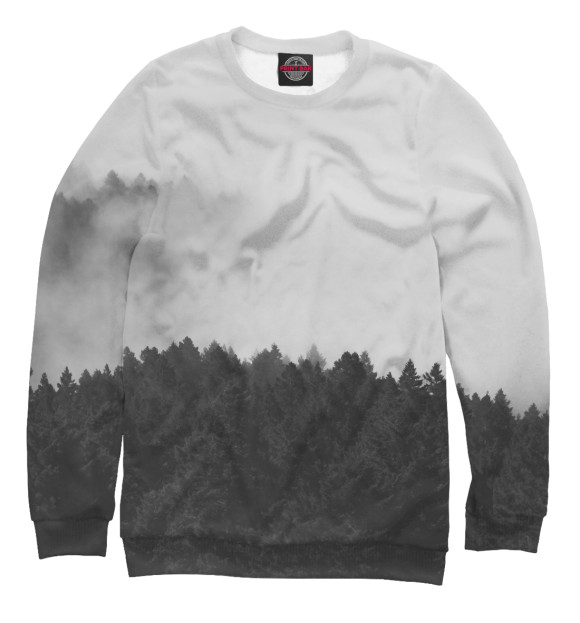 Мужской свитшот с изображением Туманный лес цвета Белый