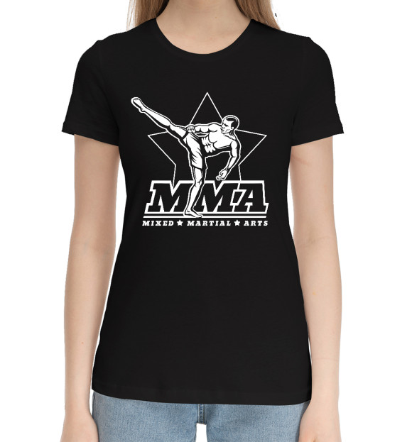 Женская хлопковая футболка с изображением Mixed Martial Arts цвета Черный