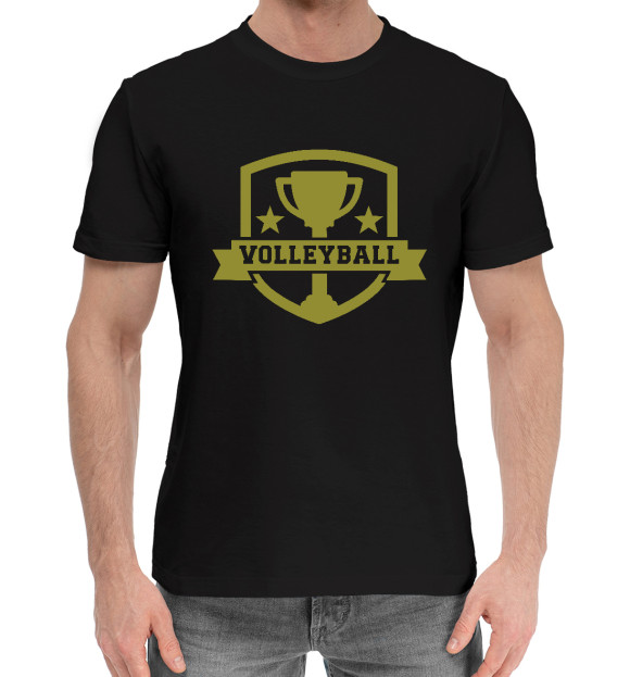 Мужская хлопковая футболка с изображением Volleyball Cup цвета Черный