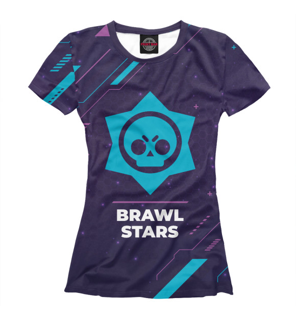Женская футболка с изображением Brawl Stars Gaming Neon цвета Белый