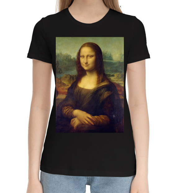 Женская хлопковая футболка с изображением Мона Лиза цвета Черный