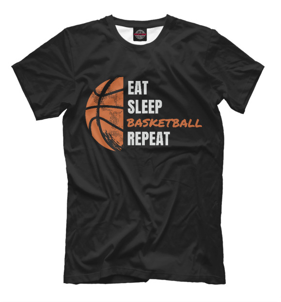 Мужская футболка с изображением Еда, сон, баскетбол цвета Белый