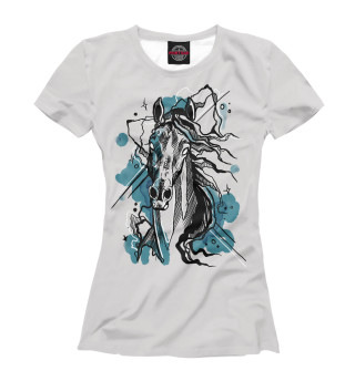 Женская футболка Лошадь в графике и акварели