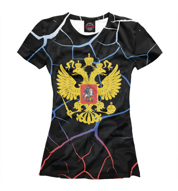 Футболка для девочек с изображением Флаг и герб России цвета Белый