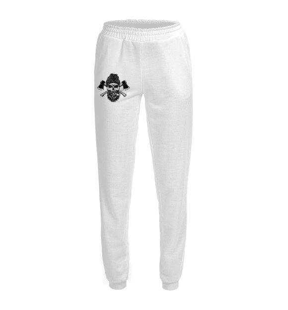 Женские спортивные штаны с изображением Череп брутального дровосека цвета Белый