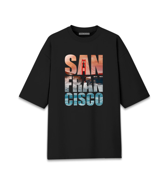 Мужская футболка оверсайз с изображением Сан Франциско San Francisco цвета Черный