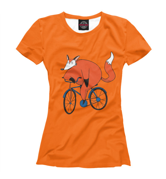 Женская футболка с изображением Лисичка на велосипеде цвета Белый