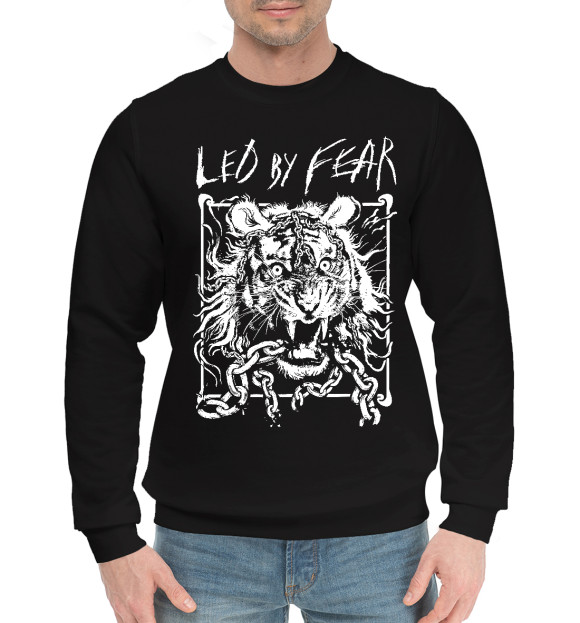 Мужской хлопковый свитшот с изображением Led by fear – tiger цвета Черный