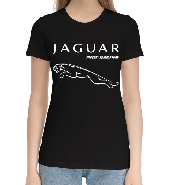 Женская хлопковая футболка с изображением Jaguar | Pro Racing цвета Черный