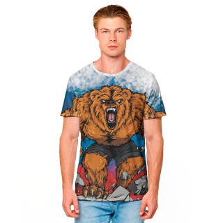 Мужская футболка Агрессивный медведь, триколор