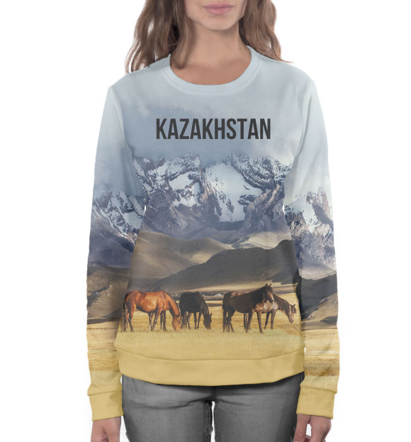 Женский свитшот с изображением Kazakhstan цвета Белый