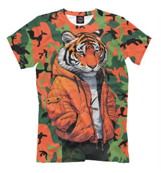 Мужская футболка Тигр в оранжевой куртке