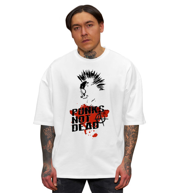 Мужская футболка оверсайз с изображением Punks not dead цвета Белый