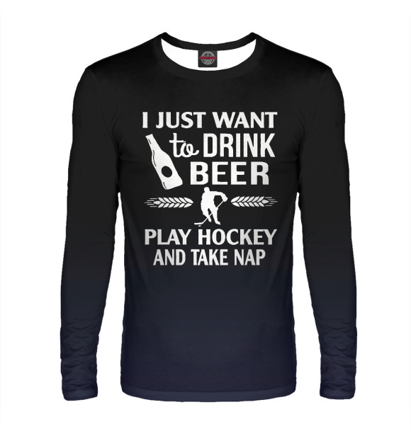 Мужской лонгслив с изображением Drink Beer Play Hockey цвета Белый