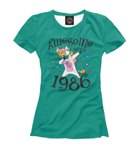 Женская футболка с изображением Dabbing Unicorn 1986 цвета Белый