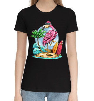 Хлопковая футболка для девочек Фламинго и остров