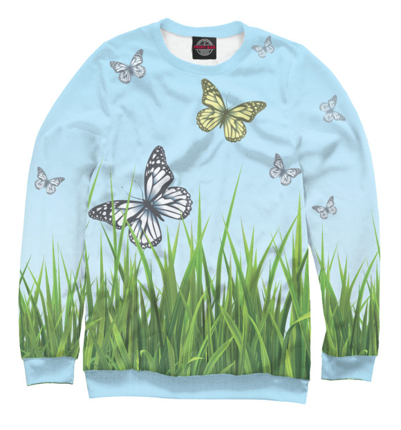 Свитшот для девочек с изображением Бабочки на поле цвета Белый