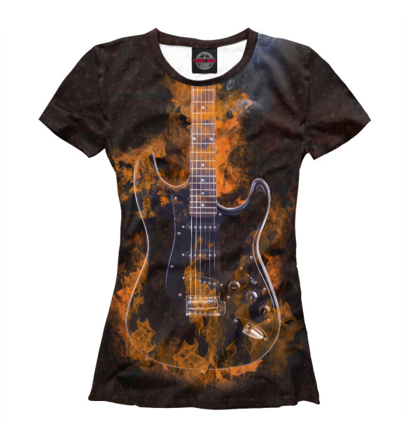 Женская футболка с изображением Гитара в огне цвета Белый