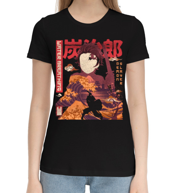 Женская хлопковая футболка с изображением Харадзюку цвета Черный