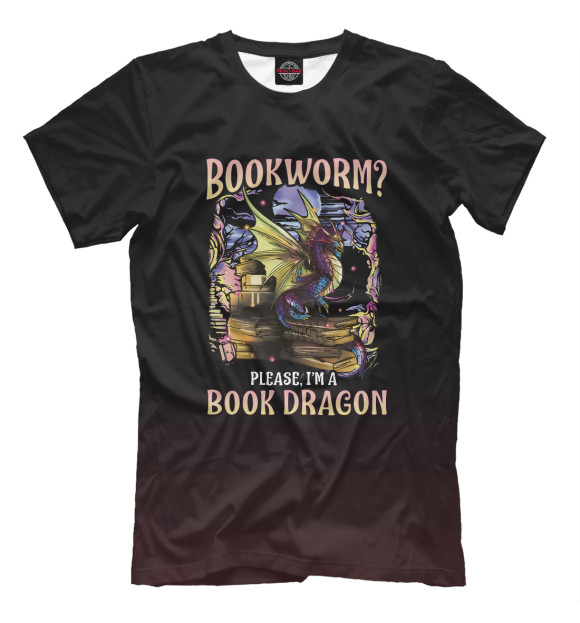 Мужская футболка с изображением Bookworm Please Dragon цвета Белый