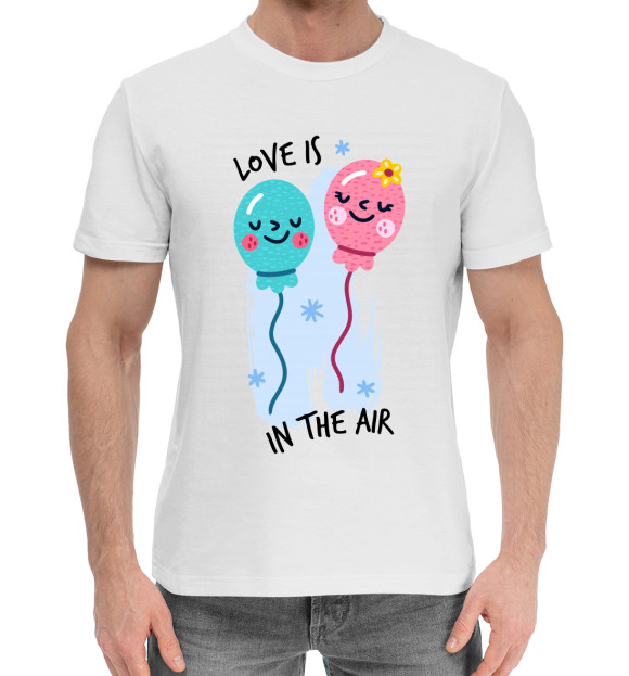 Мужская хлопковая футболка с изображением Love is in the air цвета Белый