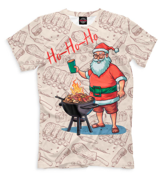 Мужская футболка с изображением Санта готовит на гриле цвета Белый