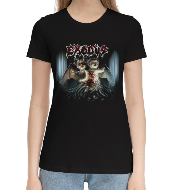 Женская хлопковая футболка с изображением Exodus цвета Черный
