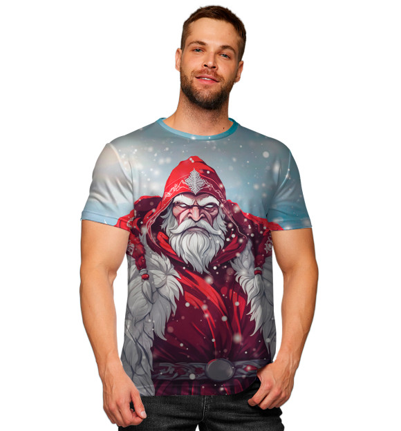 Мужская футболка с изображением Суровый Дед Мороз цвета Белый