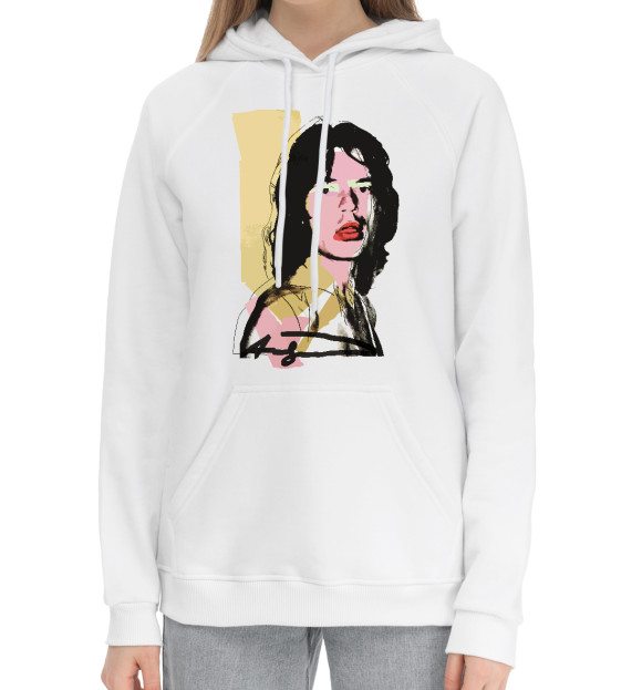 Женский хлопковый худи с изображением Andy Warhol Mick Jagger цвета Белый