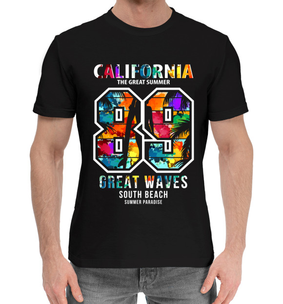 Мужская хлопковая футболка с изображением California цвета Черный