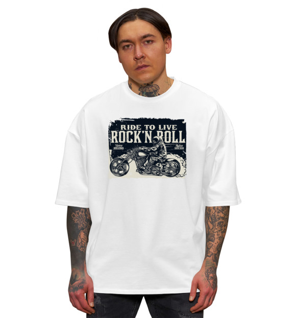 Мужская футболка оверсайз с изображением Ride to live rock'n roll цвета Белый