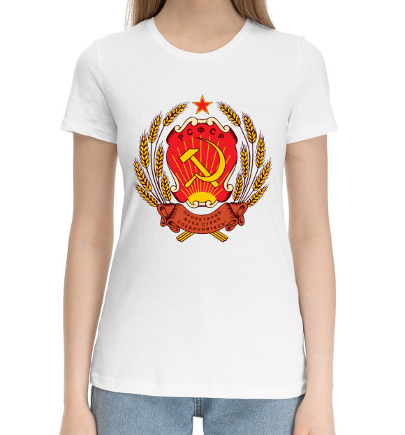 Женская хлопковая футболка с изображением Российская СФСР цвета Белый