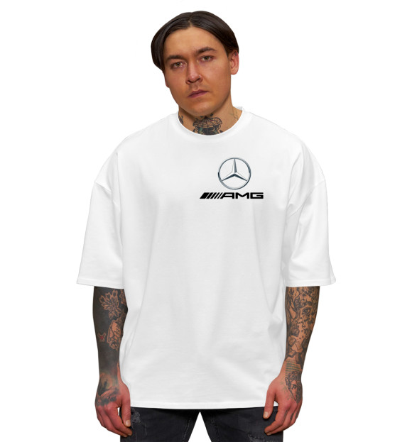 Мужская футболка оверсайз с изображением Mercedes AMG цвета Белый