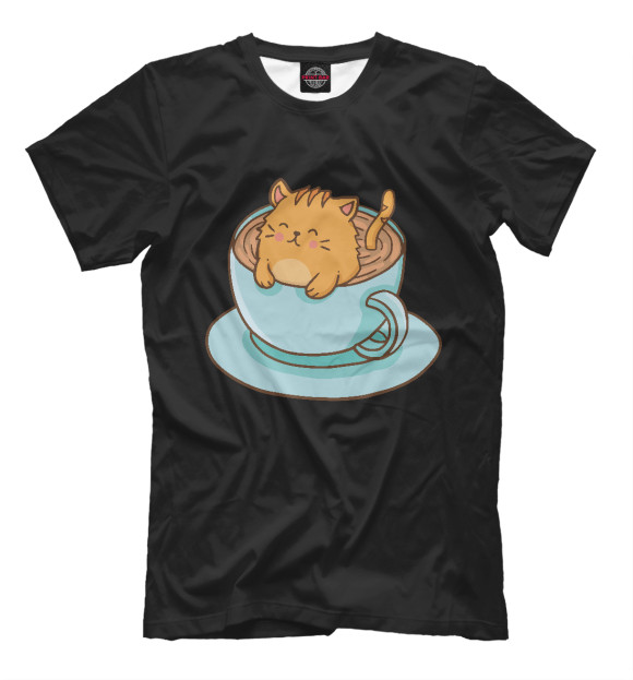 Мужская футболка с изображением Cup of cat цвета Белый